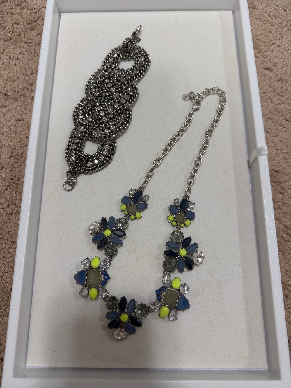 Statement Floral Necklace in Navy and Neon Yellow - Women Jewelry